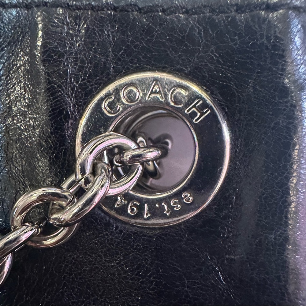 COACH Poppy EUC Slim Black Crackled Leather Convertible Bag - Picture 10 of 16